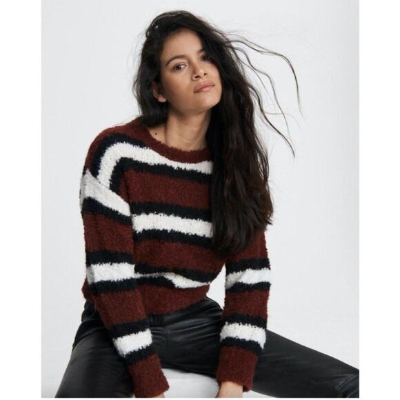 Rag & Bone Robyn Burgundy Striped Pullover Sweater - Picture 1 of 6